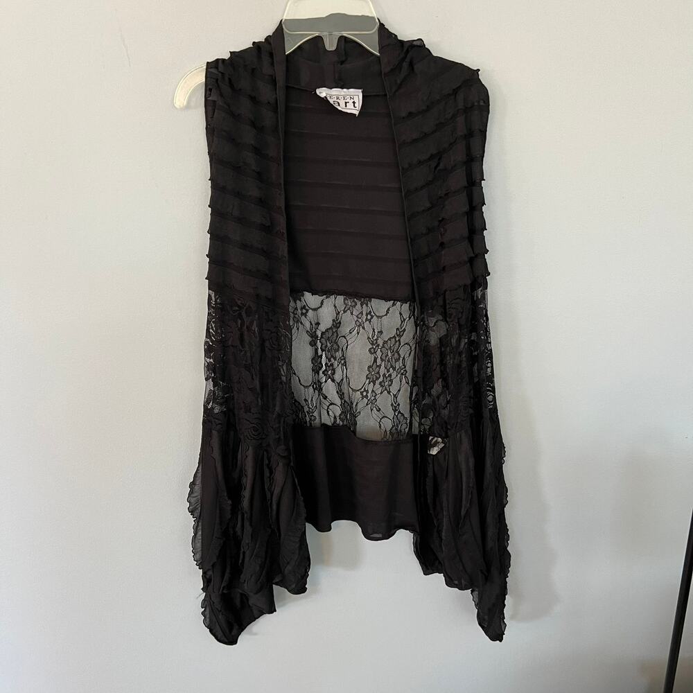 Vintage Keren Hart Ruffles & Lace Sleeveless Longline Vest Size Medium